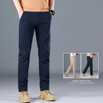 2024 Men's High Quality Pure Cotton Classic Solid Color Casual Pants Business Stretch Cotton Slim Straight Brand Trousers Male 6