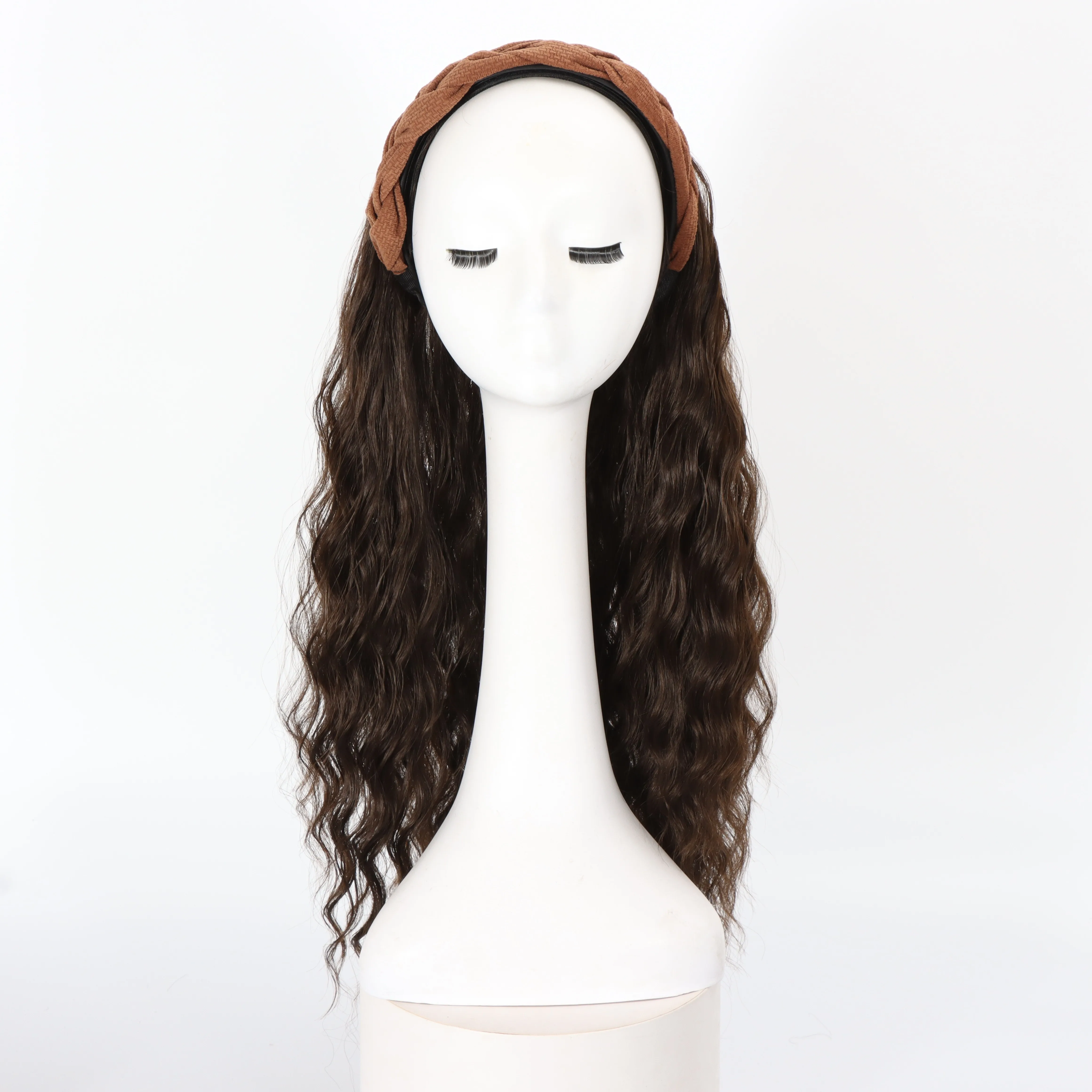 

Модный парик с повязкой на голову, длинный вьющийся парик, черный, коричневый парик из синтетического волокна, головной убор