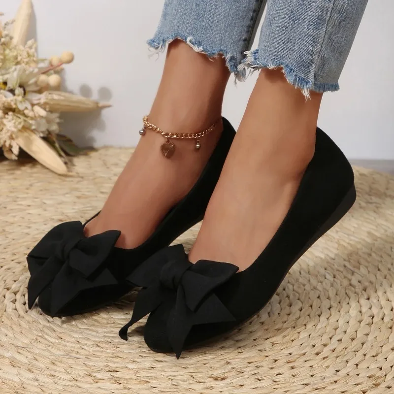 

2026 Trend Comfort Slip On Loafers Woman Plus Size 42 Non Slip Casual Women's Bowtie Decor Soft Sole Ballet Flat Shoes