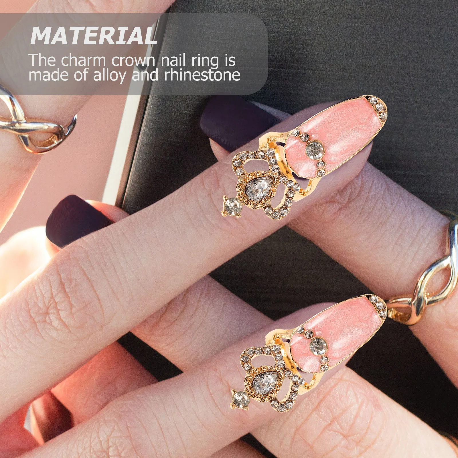 

4pcs Nail Art Tail Ring Set White Blue Alloy Rhinestones Crown Nail Ring Fashion Accessories Women Party Banquet