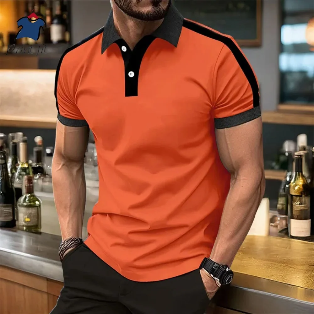 Summer New Style Fashion Business Casual Short-Sleeved Polo Shirt Men's Trend High Quality Printed Lapel Color Matching T-Shirt