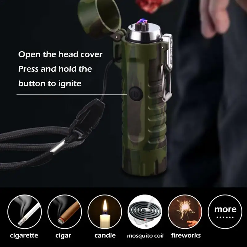 Waterproof and Windproof USB Rechargeable Lighter with Flashlight, Suitable for Outdoor Camping and Exploration, Hot Selling