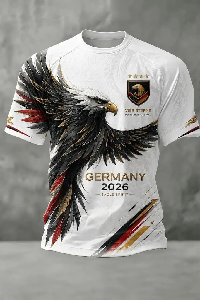 New Germany  Team Football Jersey Men's Crew Neck Sportswear with Gradient Flag & Stars Print Casual Tops Summer T Shirt - view 5