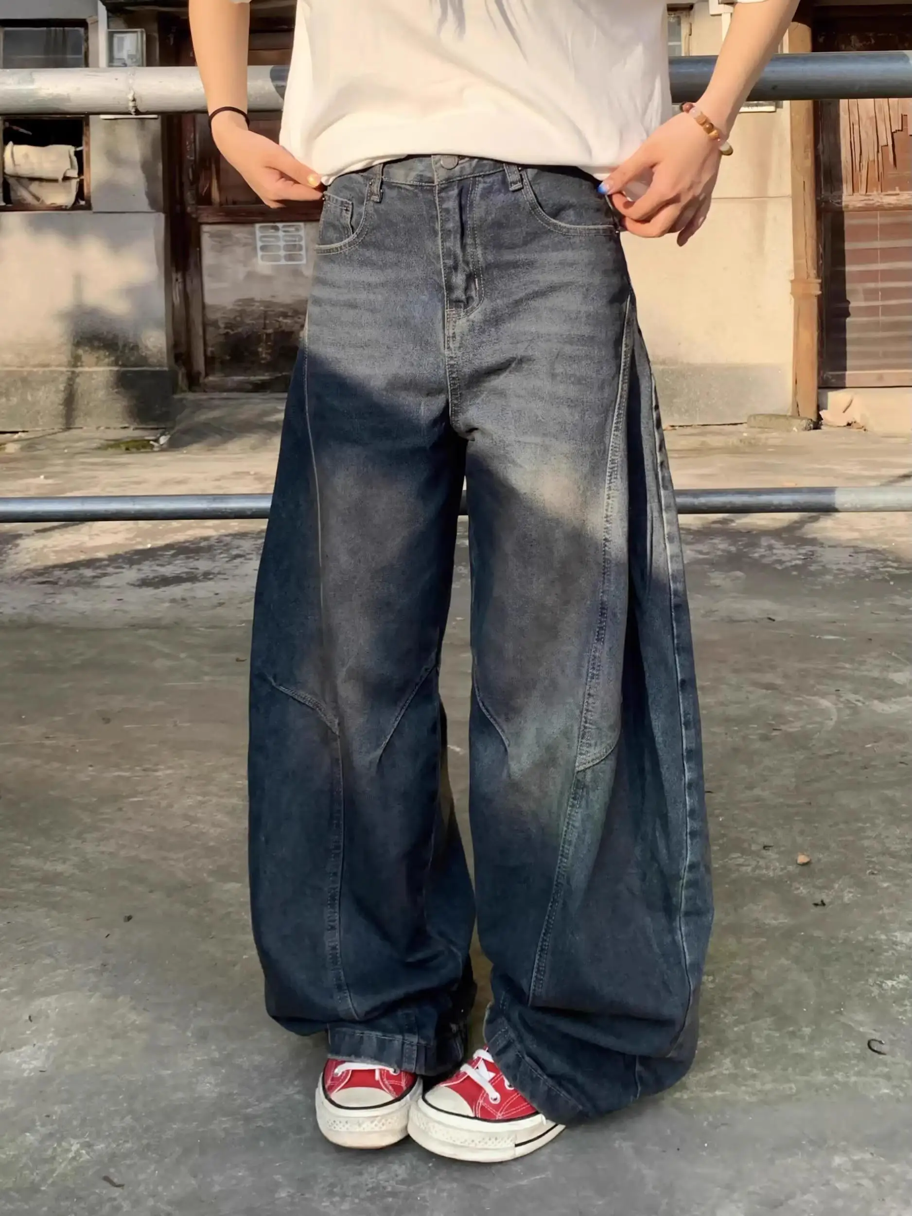 

Широкие джинсы в американском стиле ретро, мужские повседневные брюки Street Sle, длинные джинсы Vibe Wind, повседневные брюки для подростков