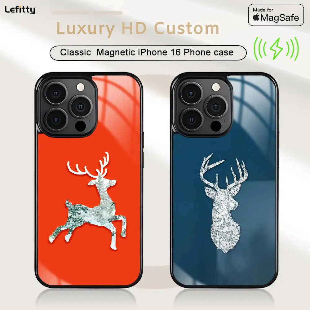 

1PC Christmas Reindeer Phone case For iPhone 16 15 14 13 12 11 Pro Max Plus Mini Magsafe Charging Cover Magnetic Hard Shell