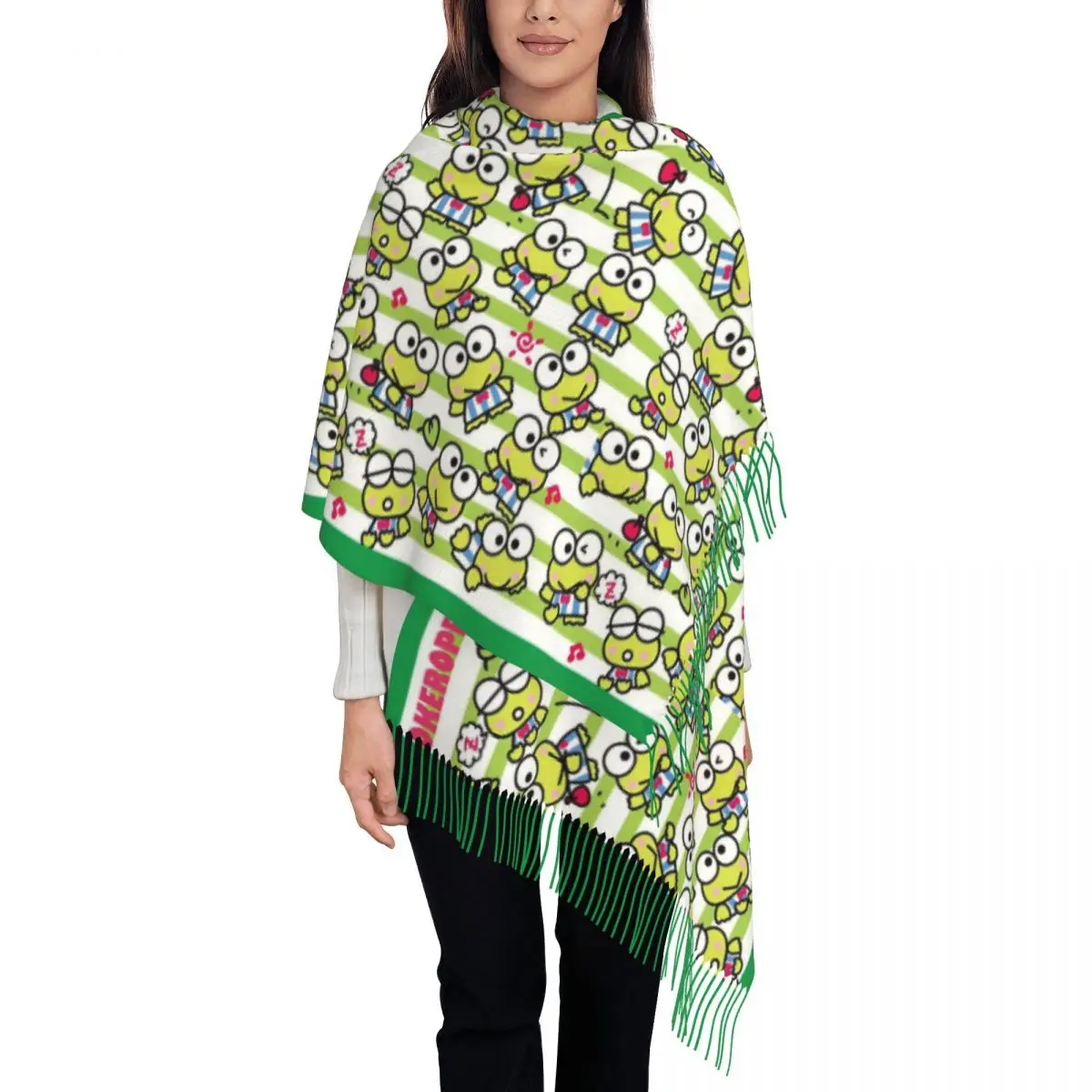 Custom Printed Kerokero Keroppi Scarf Men Women Winter Fall Warm Scarves Comics Shawls Wraps