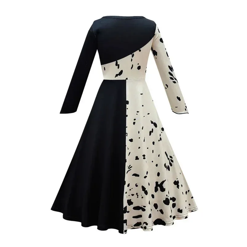 فيلم الشر M-Madame C-Cruella De Vil أزياء الهالوين التأثيرية للأطفال نصف أسود نصف أبيض للفتيات فستان سهرة صيفي للأميرة