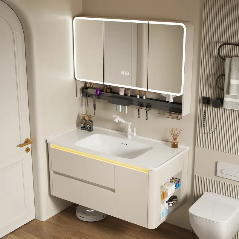 for Honeycomb Aluminum Bathroom Cabinet Combination Multi-functional Socket Smart Mirror Cabinet Toilet Wash Face Basin Side