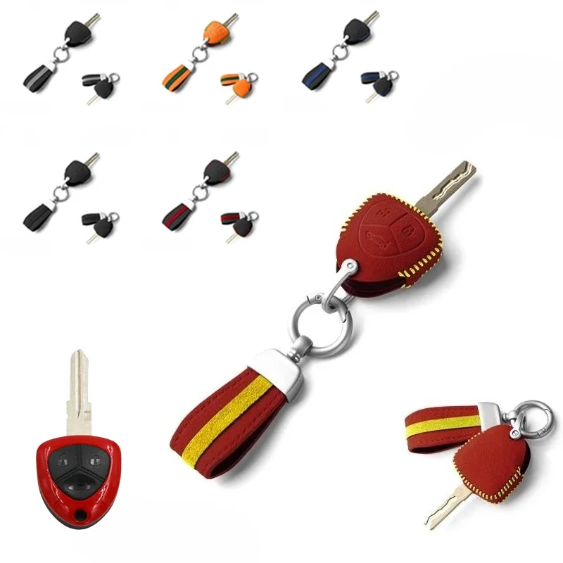 Suede Leather Car Remote Smart Key Fob Case Cover Holder Bag With Keychain For Ferrari 458 Italia Californla 612 599 GTB FF