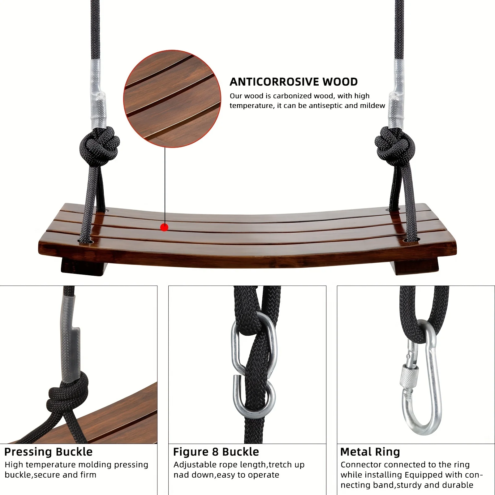 Houten hangende schommelset voor volwassenen Buitenachtertuin Entertainment 16,9 x 7,9 x 0,5 inch Duurzaam spelhouten frame voor comfortabel