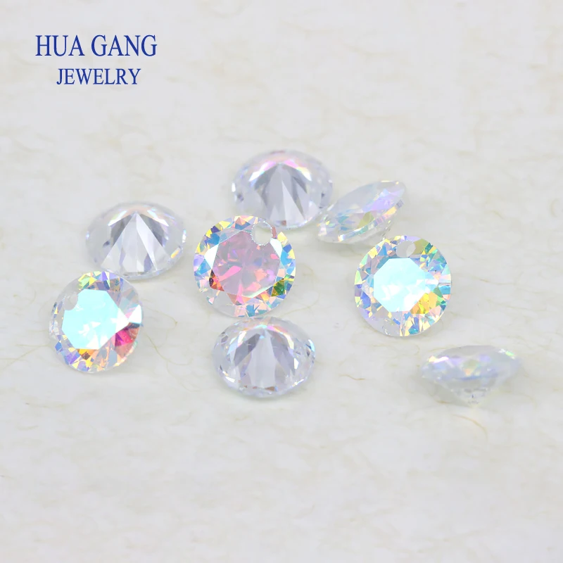Customized Single Hole Cubic Zirconia Stones Round Shape Green Tanzanite Sapphire blue Aquablue Apple Green With Holes CZ