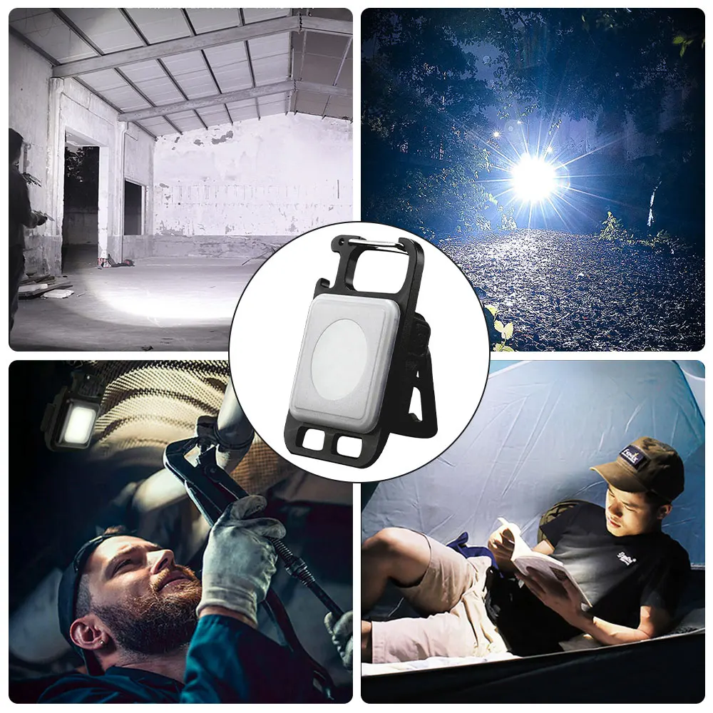 Mini USB Rechargeable Flashlight COB Work Light LED Keychains 3 Lighting Modes For Outdoor Emergency Camping Corkscrew Fishing