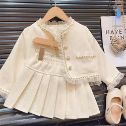 Children's Clothing Sets Lace Coat + Pleated Skirt 2pcs Sets Toddler Girl Clothes Winter Kids Clothes Baby Girl Outfit Set