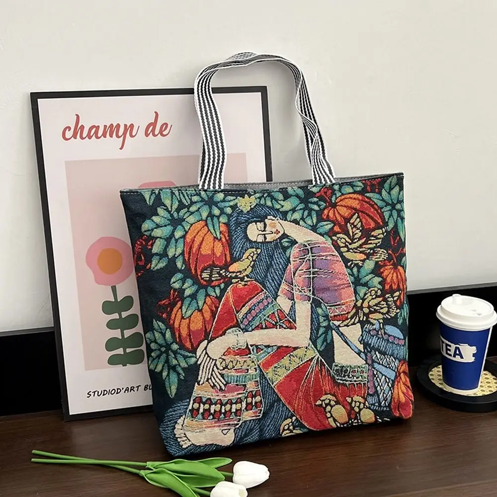 Bolso de compras de flores plegable portátil para mujer, bolsa de almacenamiento, bolso de mano pintado de hojas, bolso de hombro, bolso de lona artístico