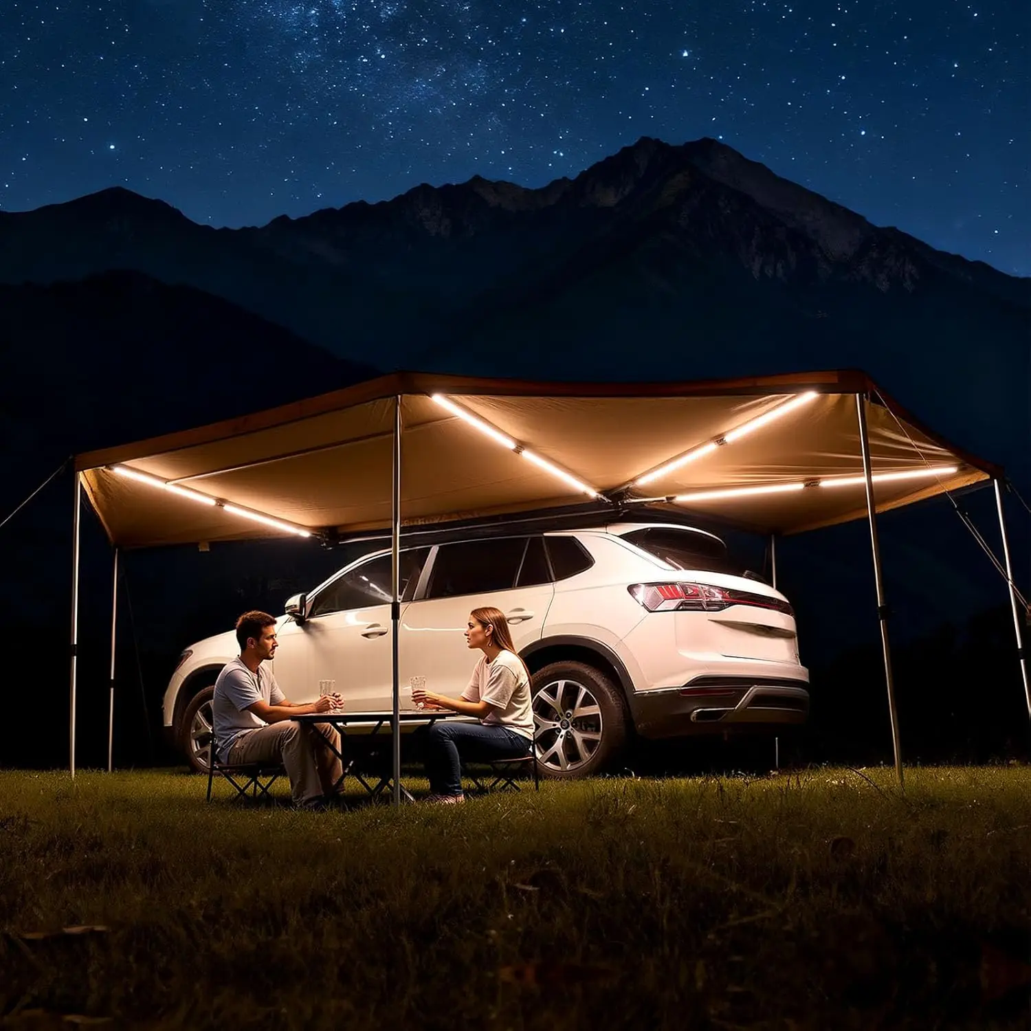 270 Degree Awning with Bulit-in LED Light 3 Colors, 117 sq.ft Driver Side Vehicle Awning, UV50+ Waterproof Car Side Awnings, All