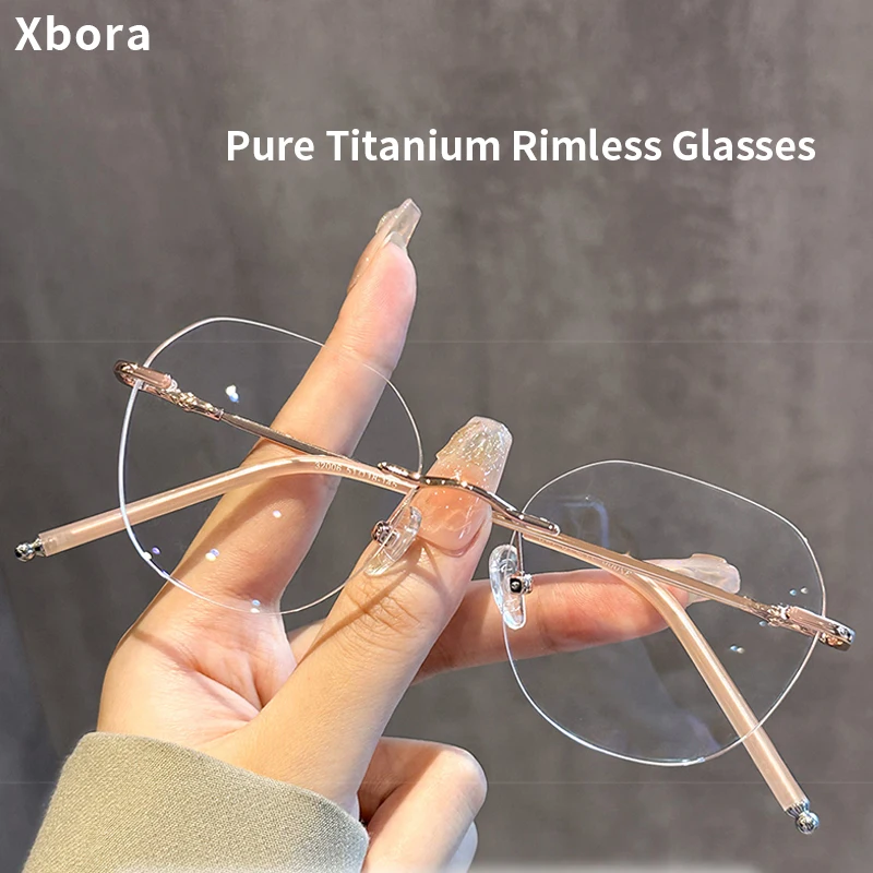 

Xbora Fashion Women's Frameless Eyeglasses Frames Ultralight Polygon Men's Eyeglasses Frames Optical Prescription Glasses 32006