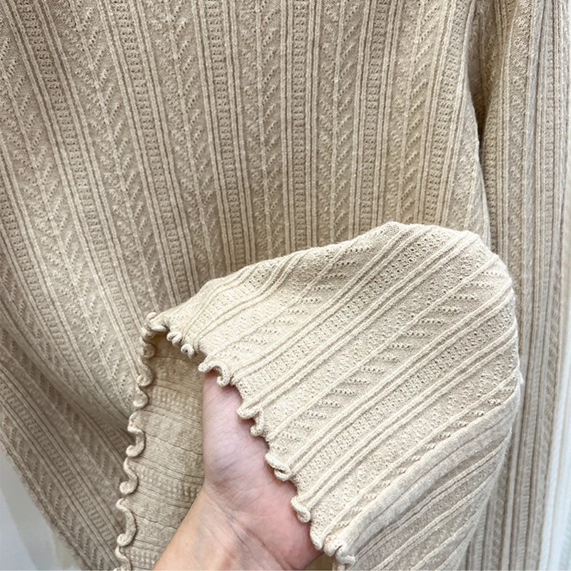 Elegant Basic Knitted Ruff Tops Women Turtleneck Sweater Long Sleeve Casual Slim Pullover Korean Fashion Simple Chic Clothes