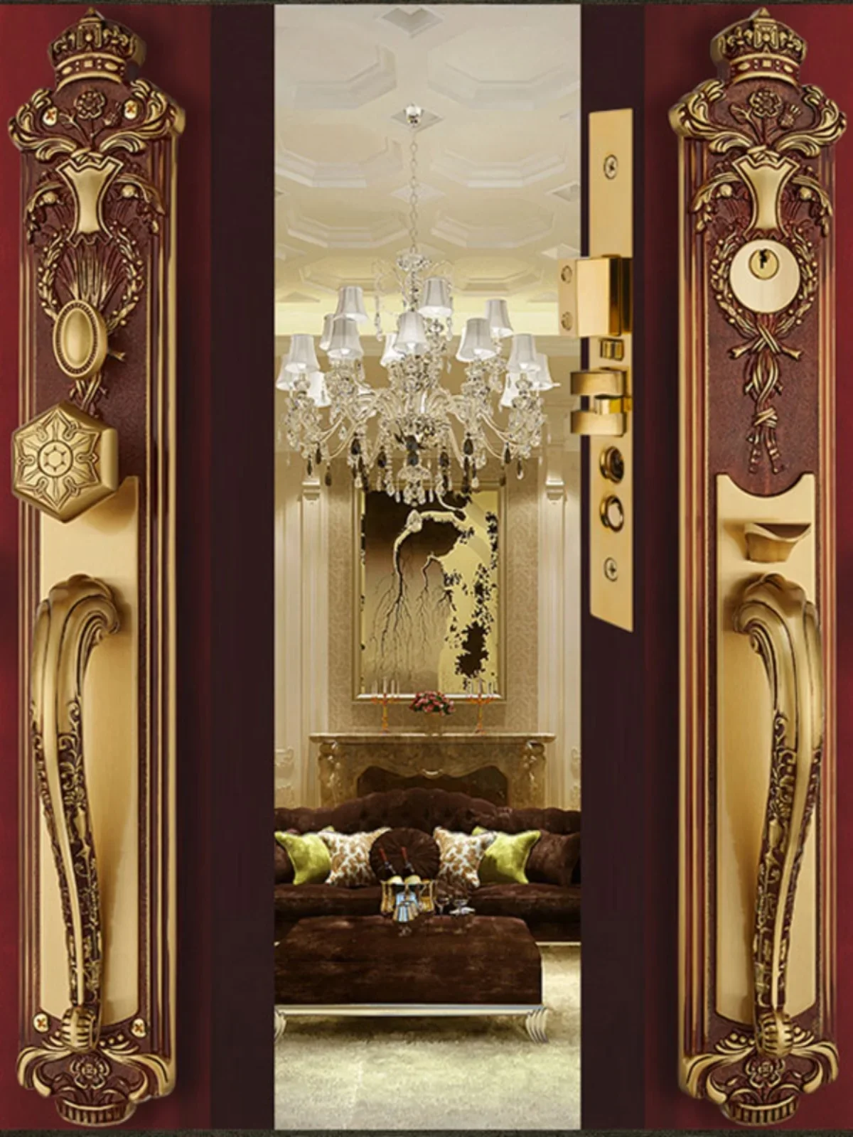 European-style all-copper villa door lock double open door American lock body all-copper lock cylinder household
