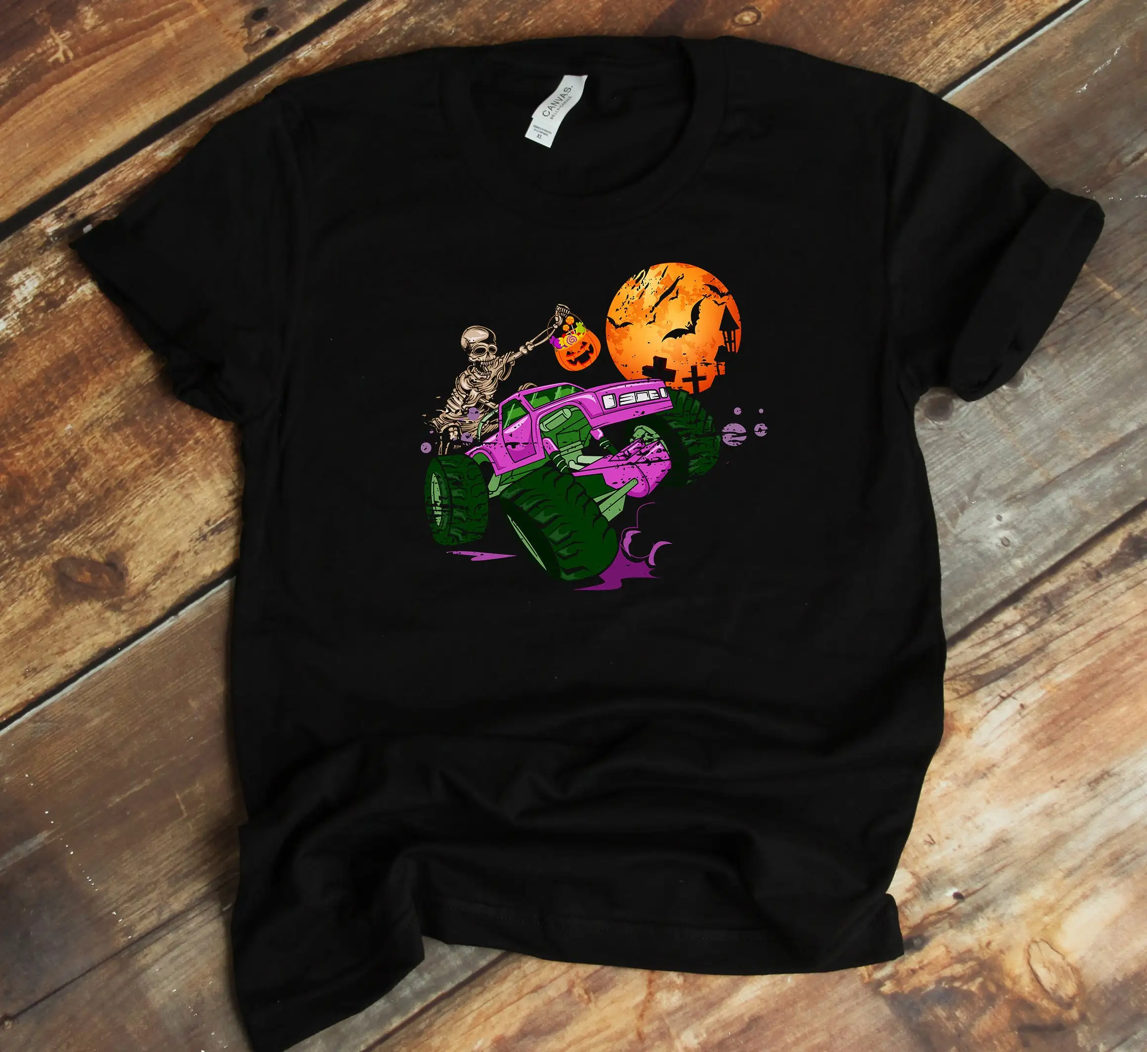 Skeleton Riding Truck T Shirt Trick Or Treat Funny Halloween Costume