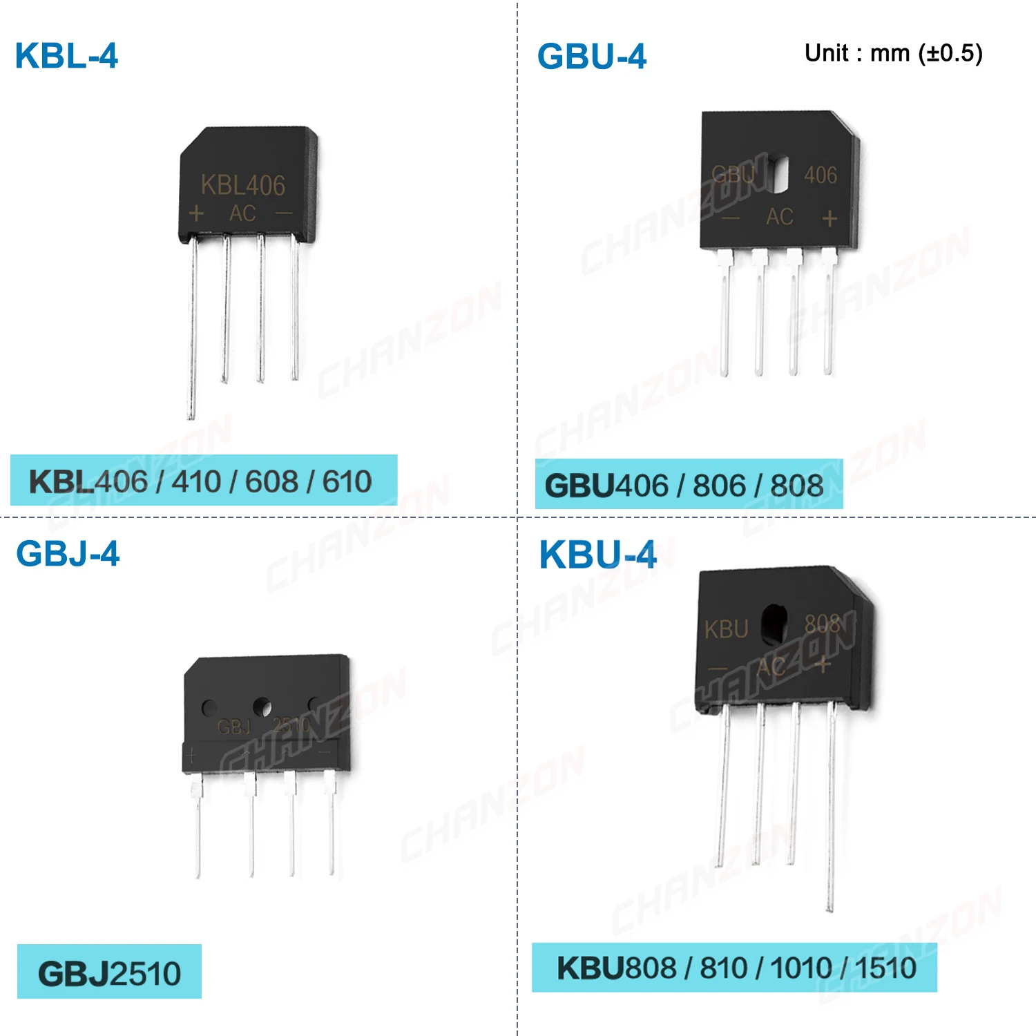 Diode Bridge Rectifier KBP206 KBP210 KBP310 KBL406 KBL410 KBL608 KBL610 KBU808 KBU810 KBU1010 KBU1510 GBU806 GBU808 GBJ2510 600V