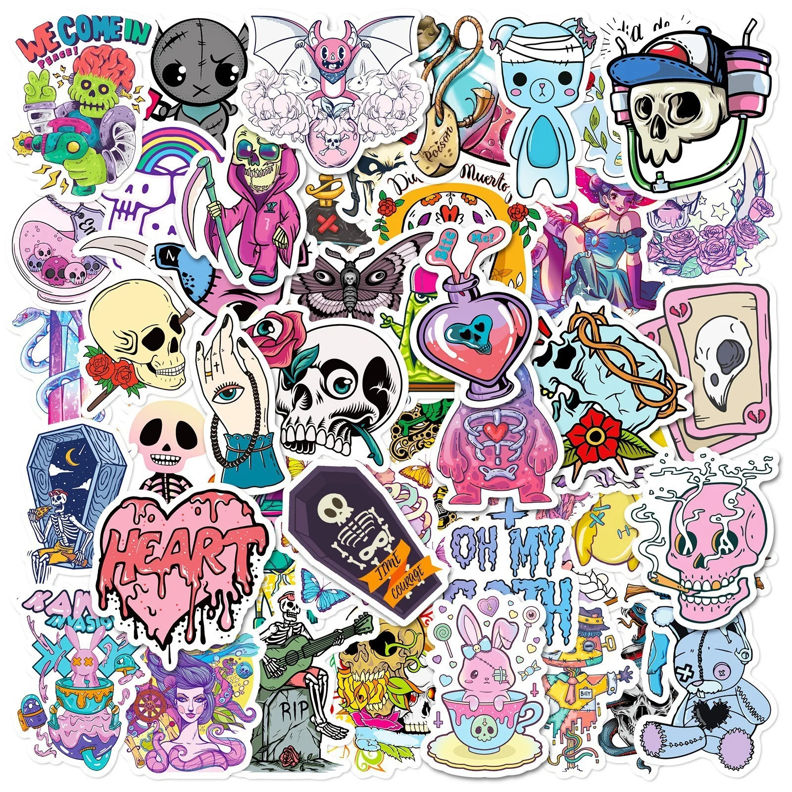 10/50PCS Cool Horror Skull Graffiti Stickers Waterdicht Gothic DIY Speelgoed Geheim voor Scrapbook Reistas Esthetische Decals