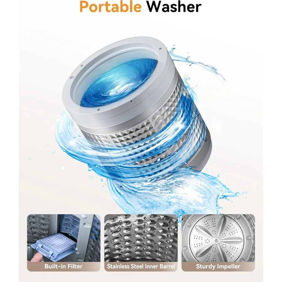 1.03 Cu. Ft. Portable Washing Machine with 8.8 LBS Capacity 10 Washing Cycles 5 Water Levels Drain Pump Included LED Display Id