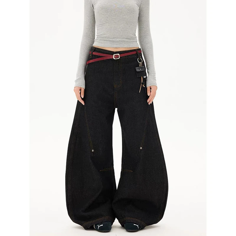 ZHIZOU Women Black Gothic Baggy Y2k Jeans Oversize Jean Pants American Vintage 2000s Harajuku Denim Trousers Alternative Clothes