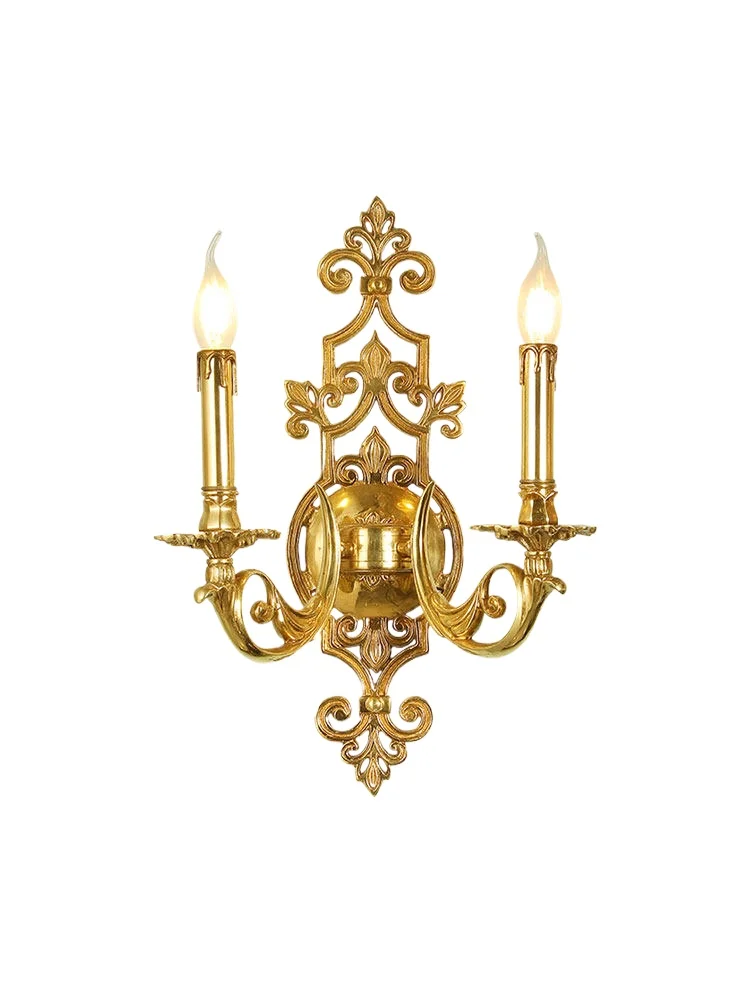 

French wall lamp All copper European luxury retro bedroom bedside lamp Living room lamp Entrance corridor aisle dewaxing wall