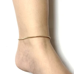 18K Yellow Gold Color Solid Stainless Steel Anklets Barefoot Sandals Women Ankel Bracelet ROLO Chain 9-11