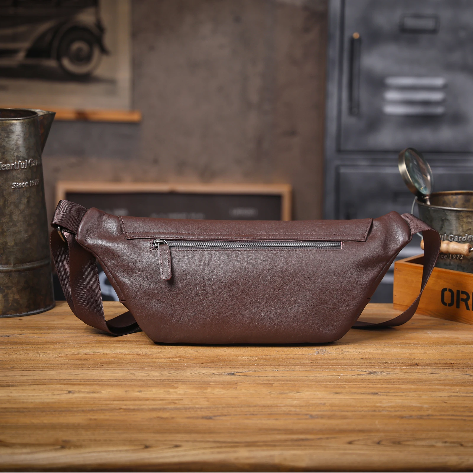 S.WORKER Herren-Umhängetasche aus echtem Leder, Umhängetaschen, einfache Rindsledertasche, pflanzlich gegerbtes Oberschichtleder, modisch, lässig – Detail 19
