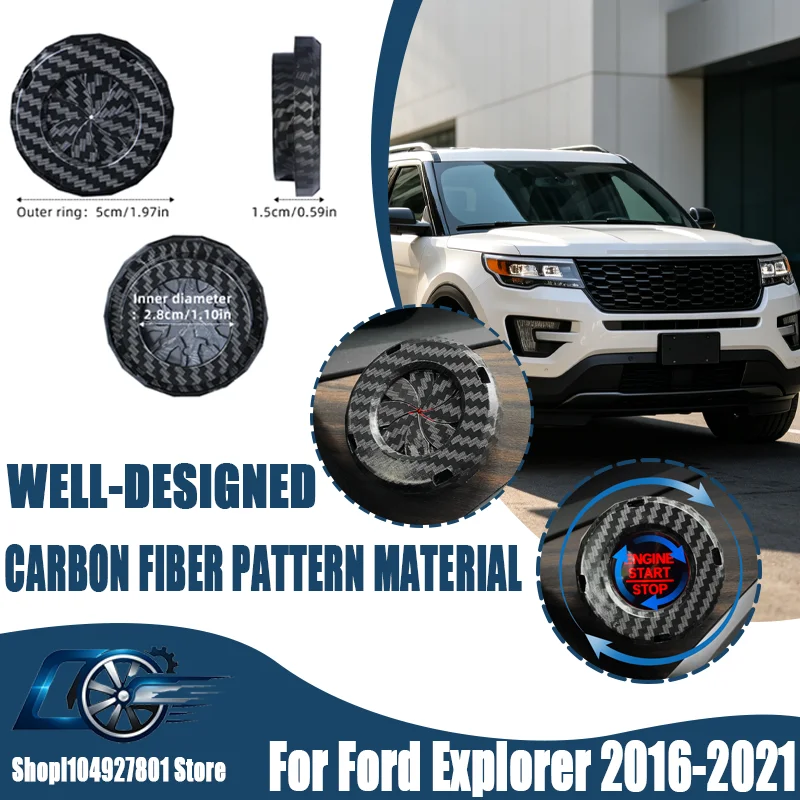 For Ford Explorer 2016-2021,Carbon Fiber One-Button Start Decorative Ring Knob-Style Ignition Cover,Hidden Protective Trim.