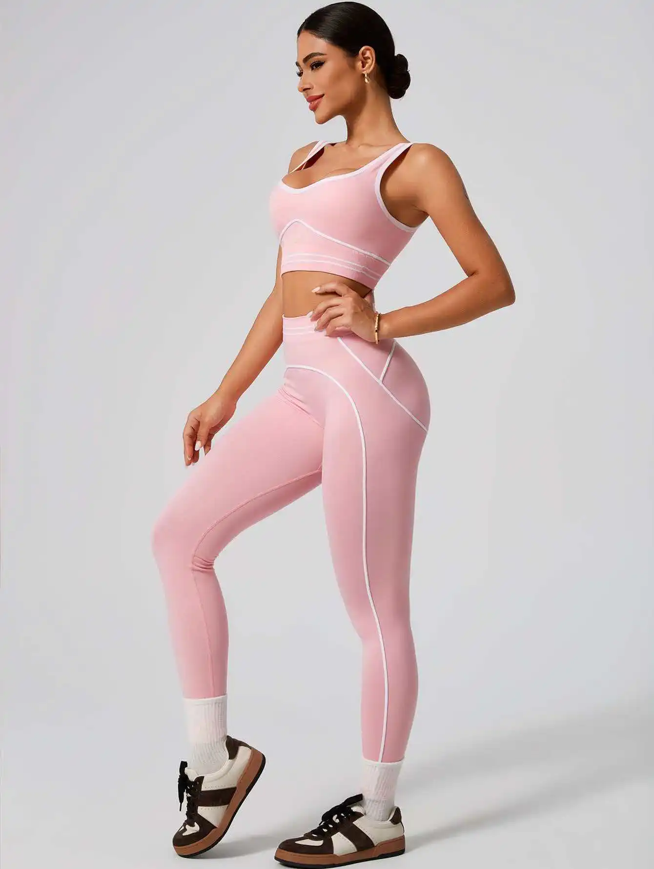 

2pcs Sports Set Seamless Women Tank Top High Waist Scrunch Seamless Shorts Sport Suit Workout Sets Yoga Exercise Athletic Outfit