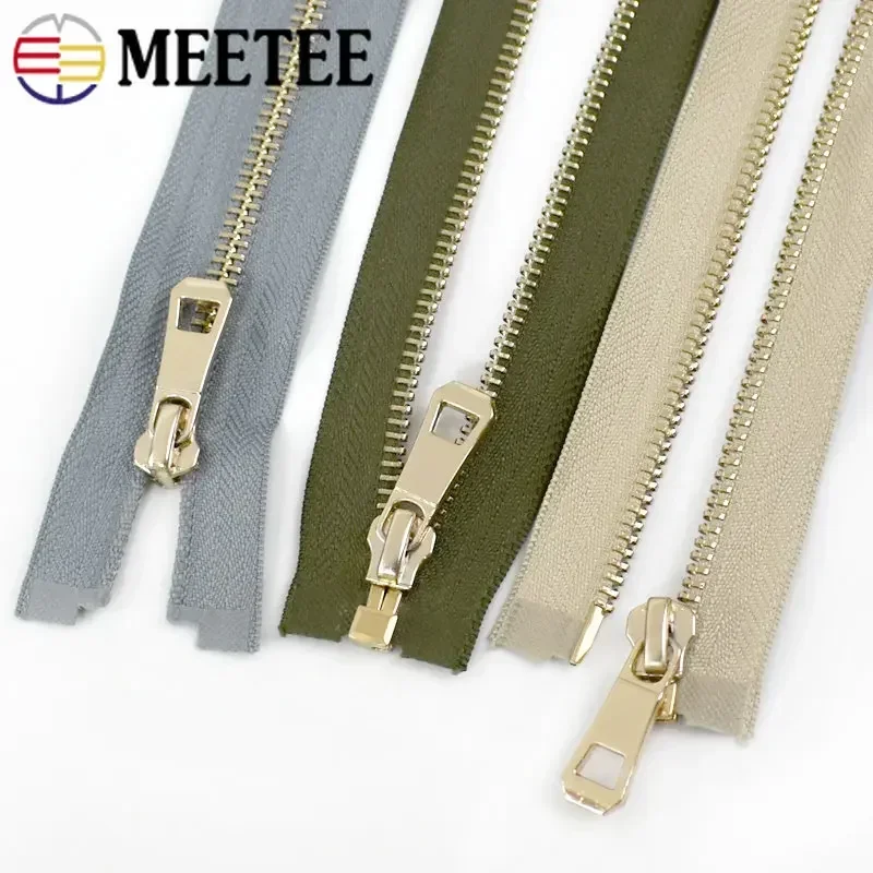 2/5Pcs Meetee 35-85cm 5# Metal Zippers Open-end Auto Lock Zipper for Sewing Jacket Coat Zip DIY Clothing Accessories Tailor Tool