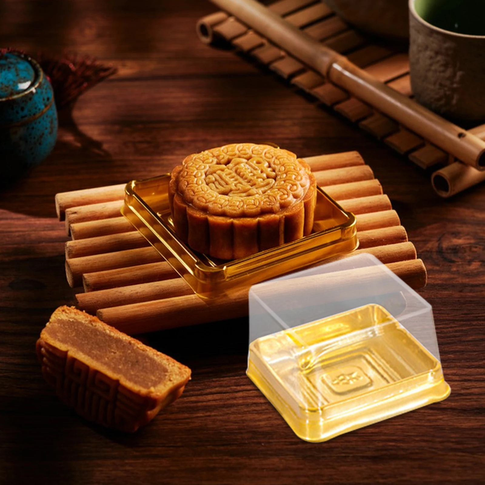 

100 pcs Baking Packaging Boxes Moon Cake Round For Cupcakes Desserts Chocolate Golden Easy Assembly Lightweight Food