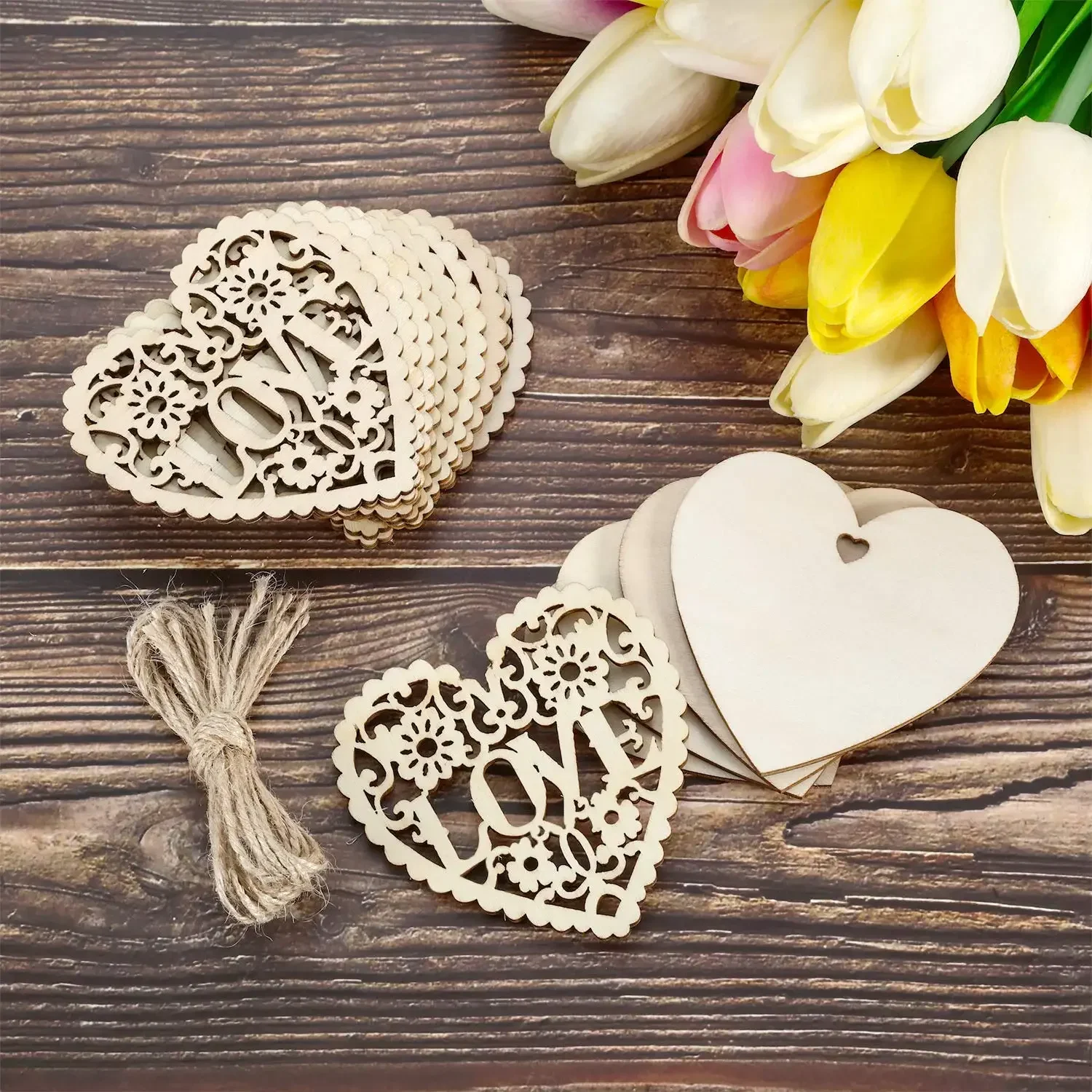 10pcs Heart Shaped Wooden Hanging Ornament Hearts Craft for Wedding Valentine\'s Day Gift DIY Wood Craft