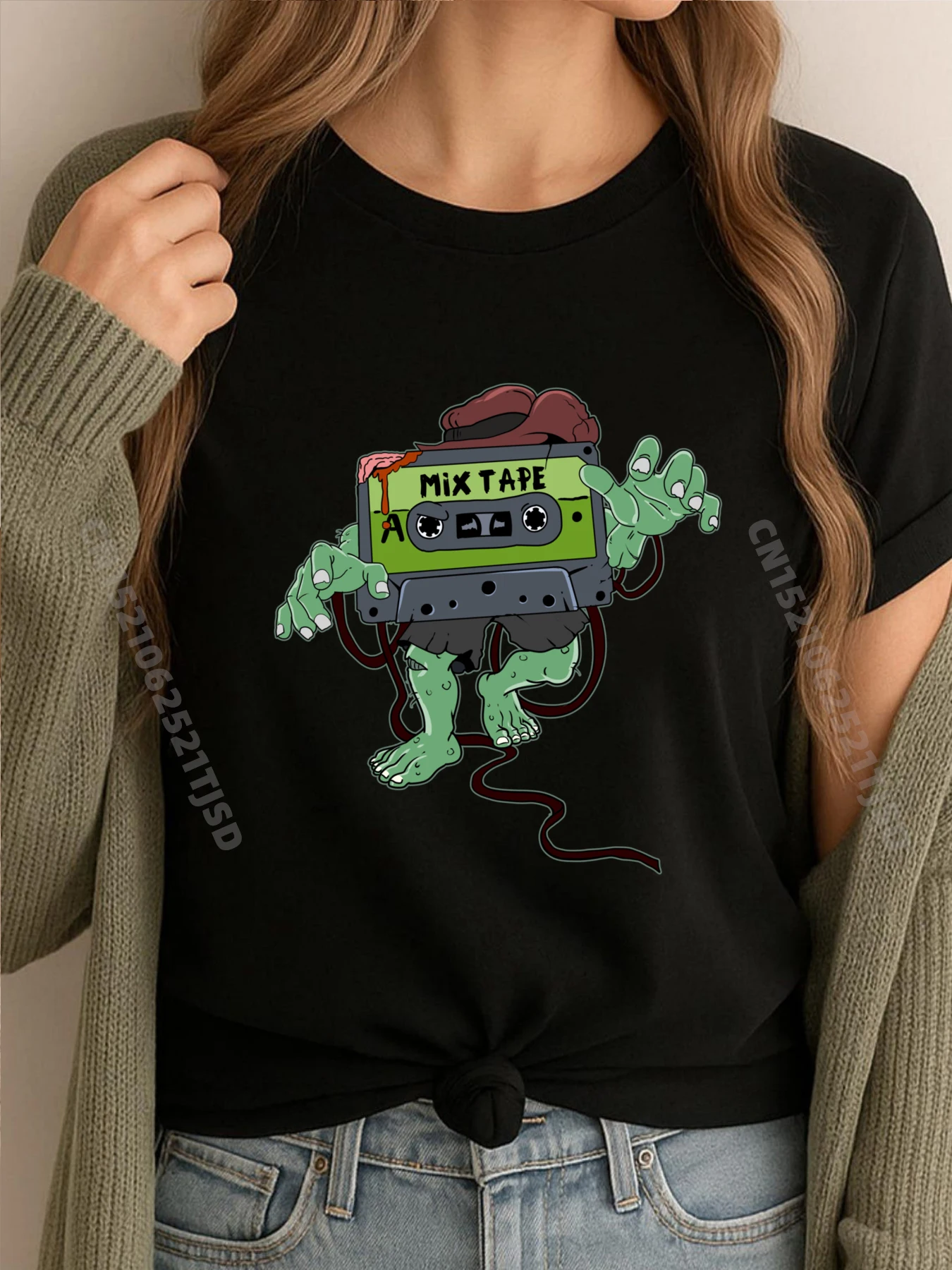 

Halloween Monster Mix Tape Mixtape Zombie Music Cassette Oversized T Shirt Woman Male Tee Shirt Woman T-shirts