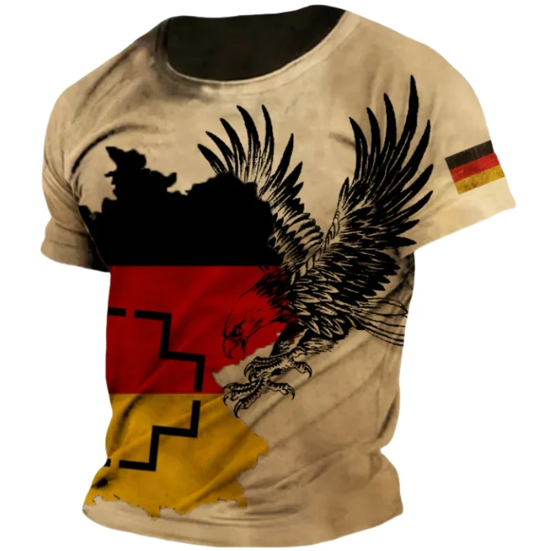 Retro Germany Eagle Print T-shirt Summer Germany Jersey O-Neck Loose Short Sleeve Deutschland Tee Shirt Street Tops Men Clothing