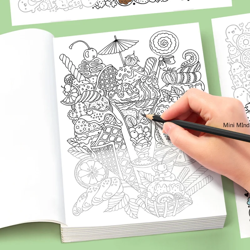 Portable Multi Theme Adult Decompression Coloring Book, Space Graffiti/mandala/flowers/desserts/plants and Other Themes, A5 Size