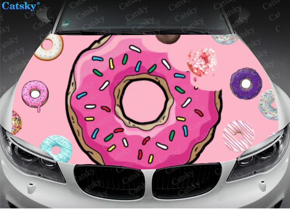 Custom Donuts Printing Car Hood Vinyl Sticker Wrap Vinyl Film Engine Cover Decal Sticker Universal Size Car Hood Protect Film