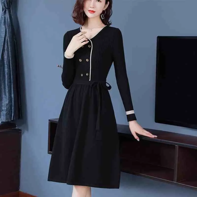 Vestido elegante que pega a cintura para a primavera e no outono com cinto para agasalhos e roupas íntimas com camada de base de malha