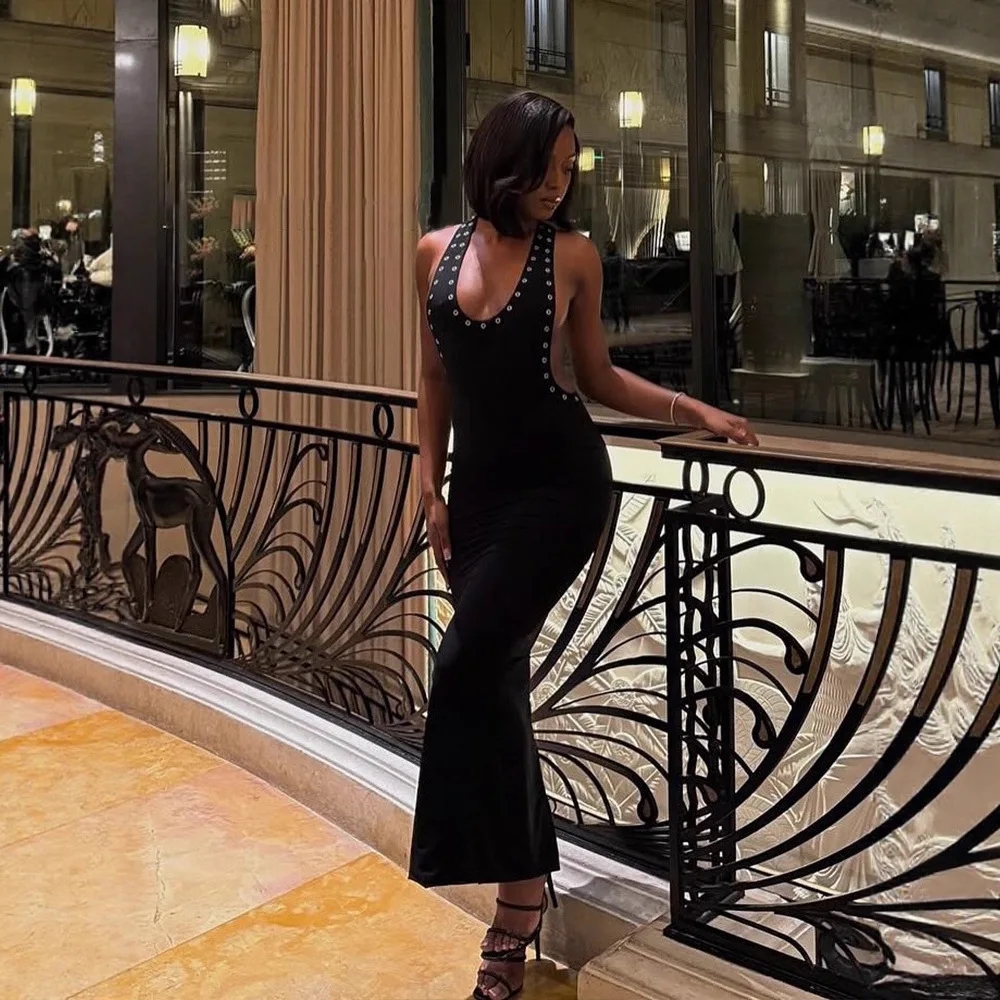 DSMTRC Weibliche Ärmelloses Kleid Mode Mantel Trendy Split Sexy Club Party Bodycon Vestidos Halter Solide Backless Frauen Kleider