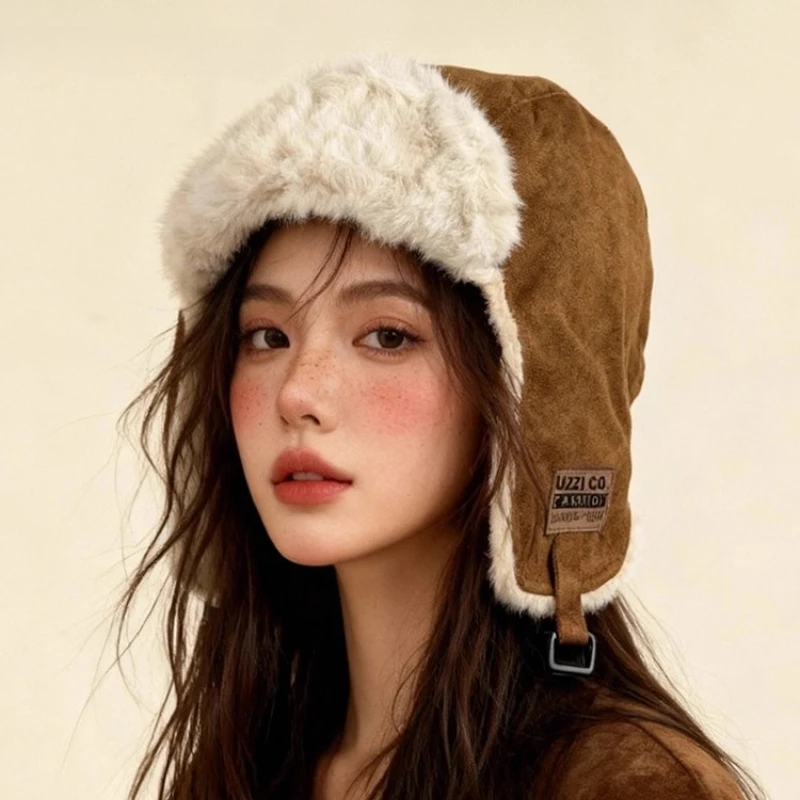 قبعة منفوخة من جلد الغزال الرجعية لخريف وشتاء قبعات Lei Feng الدافئة للرجال والنساء مع قبعات ركوب حماية الأذن المخملية #5