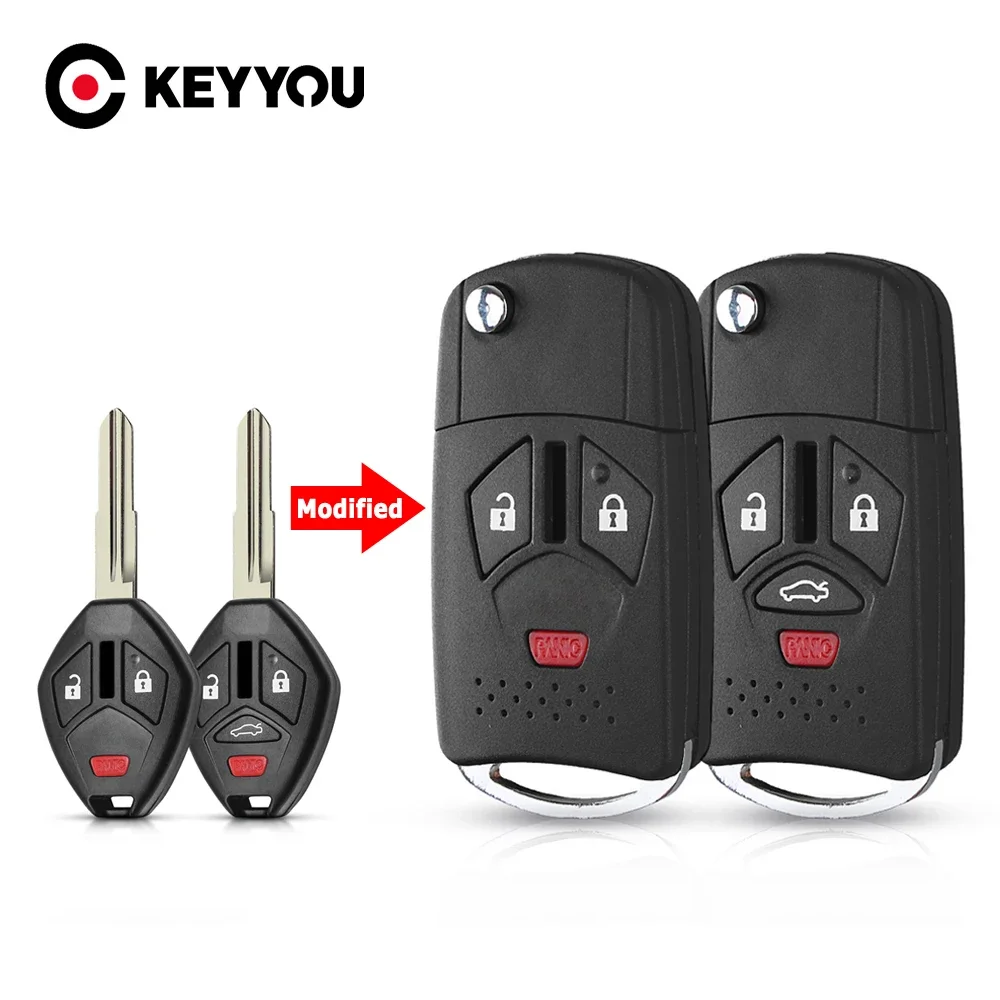 KEYYOU Modified Remote Flip Key Shell Fob Fit For Mitsubishi Lancer Outlander Endeavor Galant 3/4 Buttons Folding Car Key Case