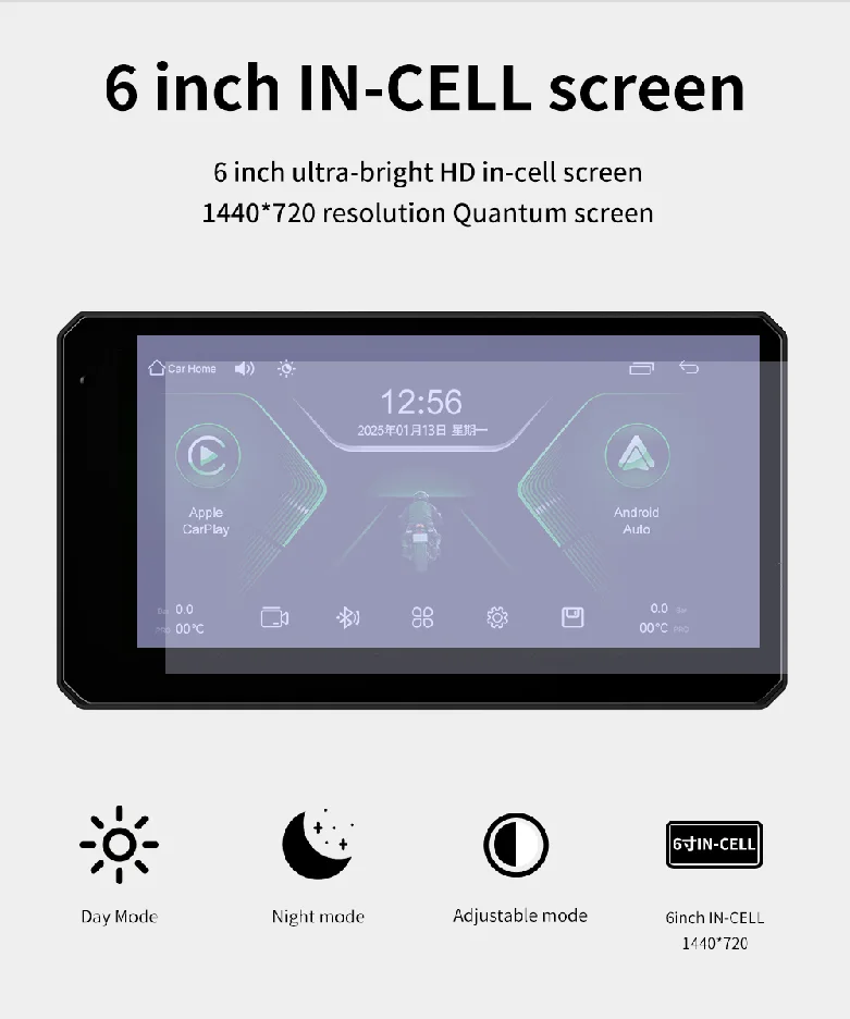 Tragbare 6 Zoll IPX8 Wasserdichte Motorrad GPS Navigation Drahtlose Carplay Android Auto DVR Stick Recorder Moto Monitor WIFI