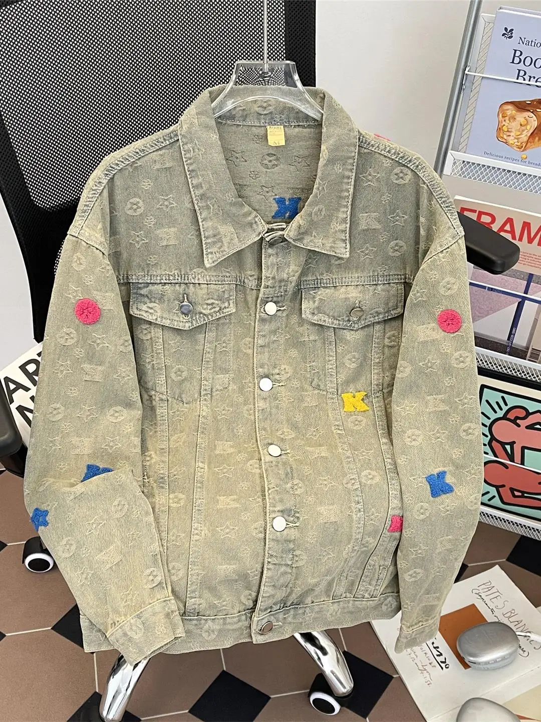 

Retro Waed Yellow Mud Water Denim Jaet Men's Loose Casual Sle Embroidered Streetwear Autumn Spring Trendy Brand Jaet