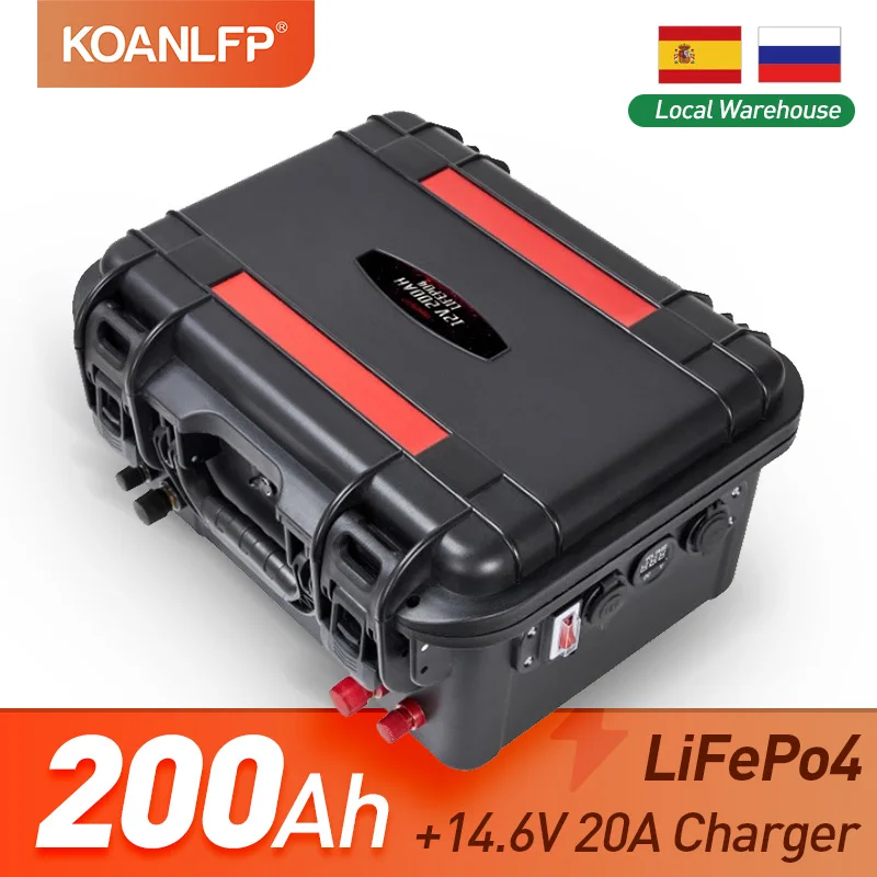 

New 12V 200Ah LiFePO4 Battery Pack Grade-A Deep Cycle 4000 Cycles Lithium Iron Phosphate Batteries Built in -BMS for RV Inverter