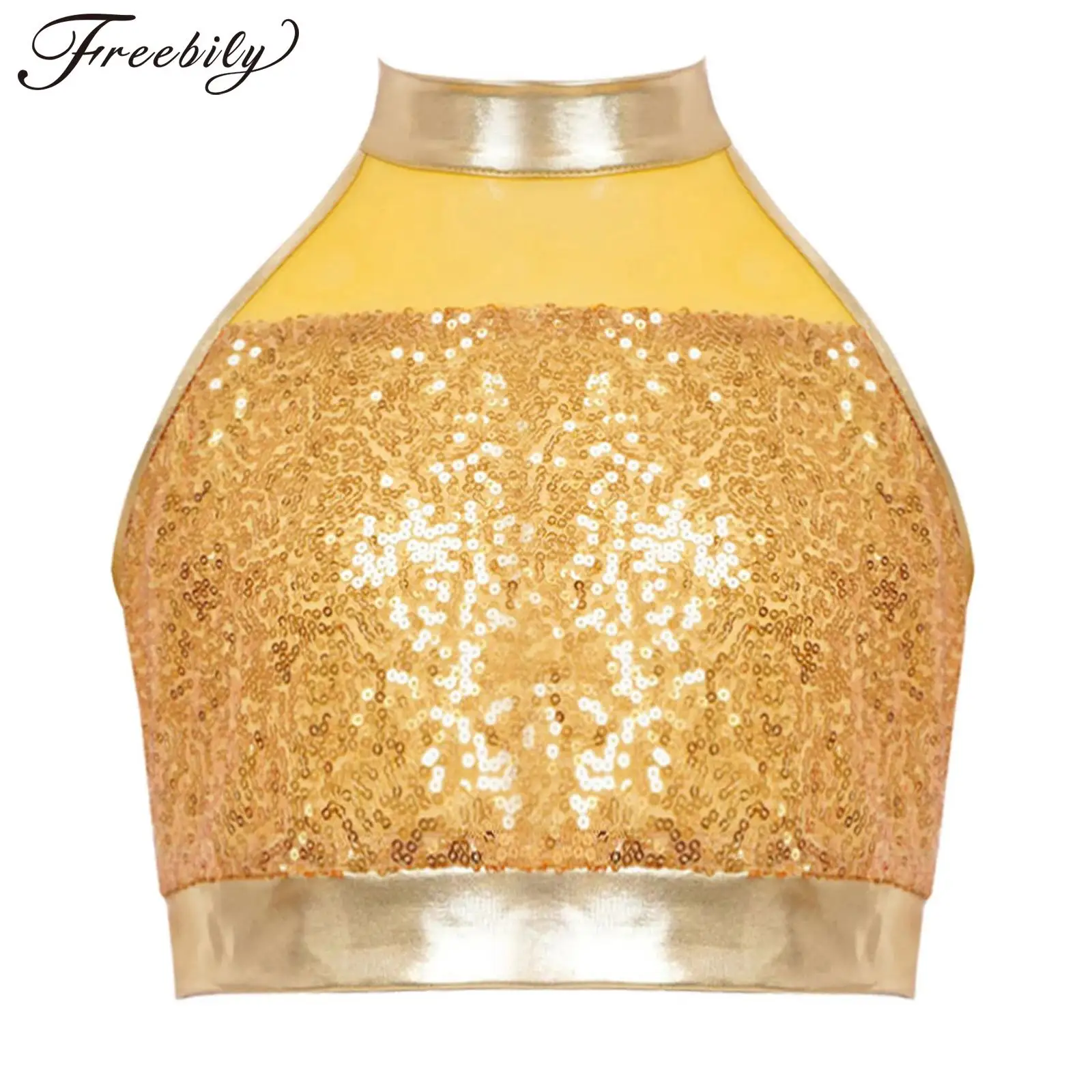 Kid Girls Jazz Dance Costume Tank Tops Disco Outfits Street Hiphop Sequins Crop Top School Show Stage Performance Children's Top