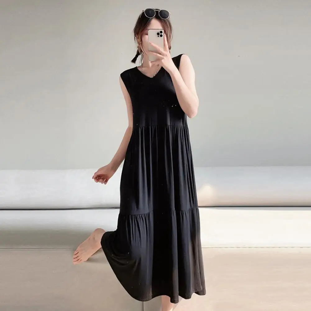 Spring Summer 2024 Woman Tank Dress Casual Modal Sexy Camisole Elastic Female Home Beach Dresses O-Neck Camis Sexy Midi Dress