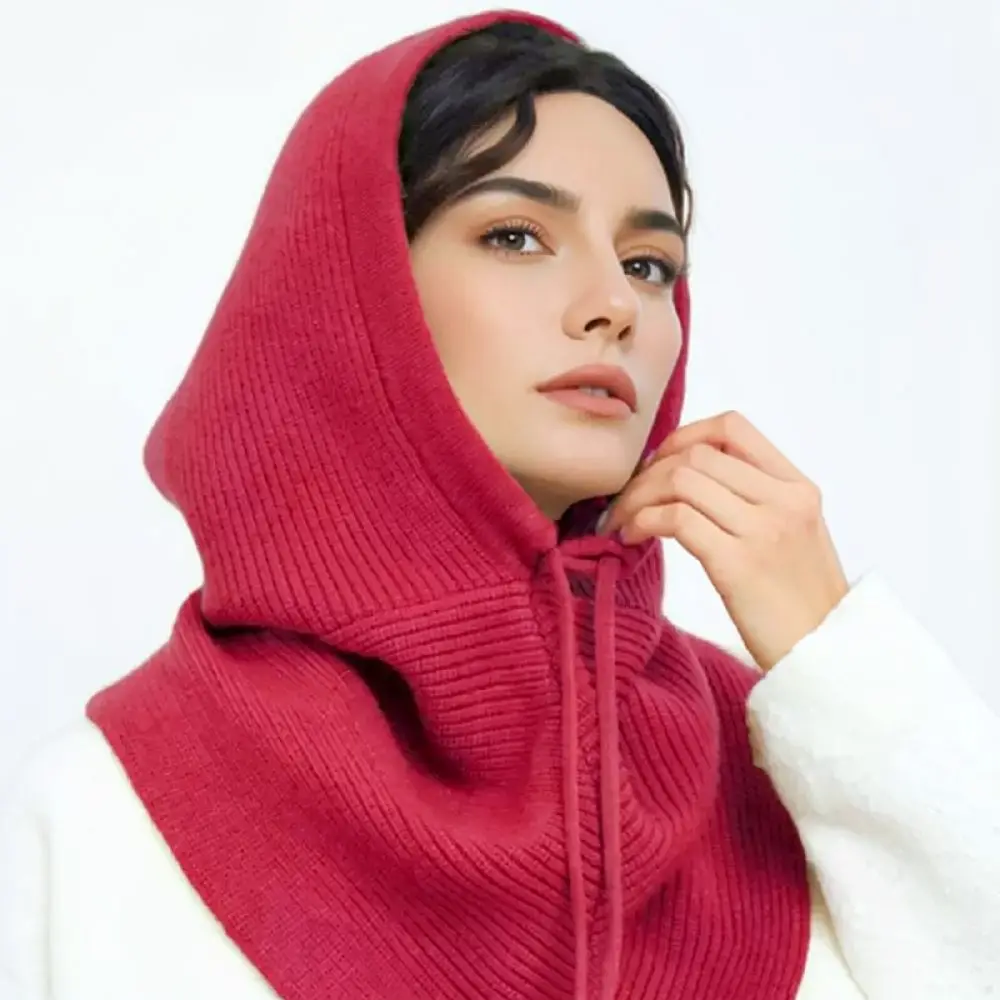 Winter Knitted Balaclava Hat With Scarf Integrated Warm Hooded Neck Warmer Windproof Soft Beanie Cap For Women Outdoor Casual