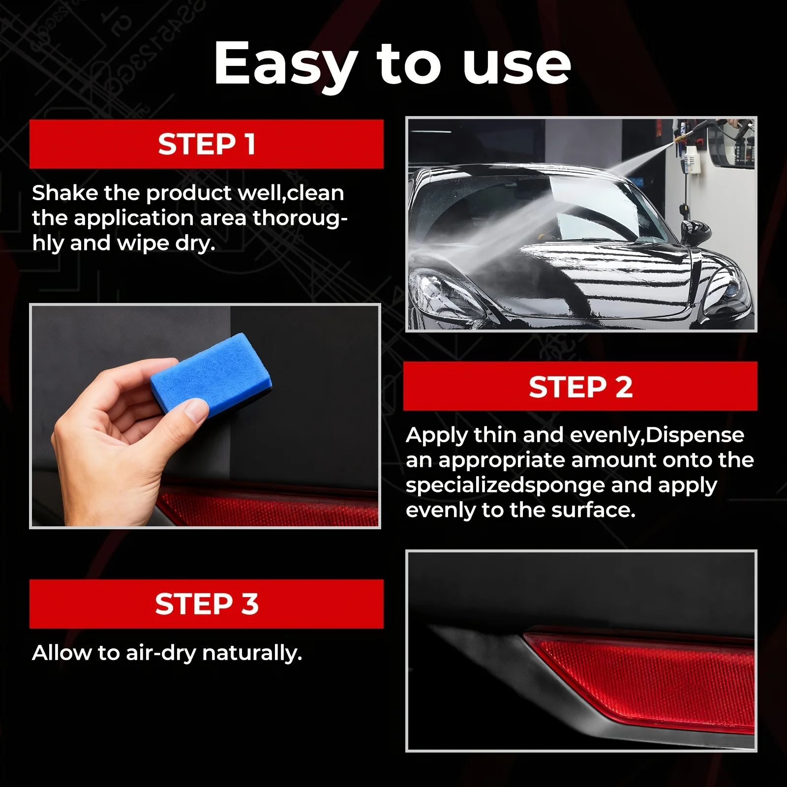 طقم إصلاح ديكور بلاستيكي للسيارات، إصلاح البهتان، حماية من الأشعة فوق البنفسجية وإخفاء الخدوش. سهلة الاستخدام، تطبيق إسفنجي مجاني